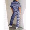 imageImily Bela Womens 2 Piece Outfits Striped Short Sleeve Sweater Tops Knit Sets Wide Leg Pants Lounge SetNavy