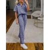 imageImily Bela Womens 2 Piece Outfits Striped Short Sleeve Sweater Tops Knit Sets Wide Leg Pants Lounge SetNavy