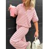 imageImily Bela Womens 2 Piece Outfits Striped Short Sleeve Sweater Tops Knit Sets Wide Leg Pants Lounge SetPink