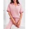 imageImily Bela Womens 2 Piece Outfits Striped Short Sleeve Sweater Tops Knit Sets Wide Leg Pants Lounge SetPink