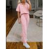 imageImily Bela Womens 2 Piece Outfits Striped Short Sleeve Sweater Tops Knit Sets Wide Leg Pants Lounge SetPink