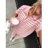 imageImily Bela Womens 2 Piece Outfits Striped Short Sleeve Sweater Tops Knit Sets Wide Leg Pants Lounge SetPink