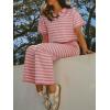 imageImily Bela Womens 2 Piece Outfits Striped Short Sleeve Sweater Tops Knit Sets Wide Leg Pants Lounge SetPink