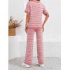 imageImily Bela Womens 2 Piece Outfits Striped Short Sleeve Sweater Tops Knit Sets Wide Leg Pants Lounge SetPink