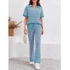 imageImily Bela Womens 2 Piece Outfits Striped Short Sleeve Sweater Tops Knit Sets Wide Leg Pants Lounge SetPink Blue