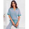 imageImily Bela Womens 2 Piece Outfits Striped Short Sleeve Sweater Tops Knit Sets Wide Leg Pants Lounge SetPink Blue