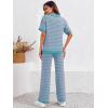 imageImily Bela Womens 2 Piece Outfits Striped Short Sleeve Sweater Tops Knit Sets Wide Leg Pants Lounge SetPink Blue