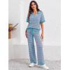 imageImily Bela Womens 2 Piece Outfits Striped Short Sleeve Sweater Tops Knit Sets Wide Leg Pants Lounge SetPink Blue