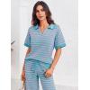 imageImily Bela Womens 2 Piece Outfits Striped Short Sleeve Sweater Tops Knit Sets Wide Leg Pants Lounge SetPink Blue