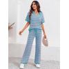 imageImily Bela Womens 2 Piece Outfits Striped Short Sleeve Sweater Tops Knit Sets Wide Leg Pants Lounge SetPink Blue