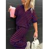 imageImily Bela Womens 2 Piece Outfits Striped Short Sleeve Sweater Tops Knit Sets Wide Leg Pants Lounge SetRed Blue
