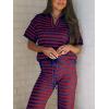 imageImily Bela Womens 2 Piece Outfits Striped Short Sleeve Sweater Tops Knit Sets Wide Leg Pants Lounge SetRed Blue