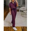 imageImily Bela Womens 2 Piece Outfits Striped Short Sleeve Sweater Tops Knit Sets Wide Leg Pants Lounge SetRed Blue