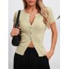 imageImily Bela Womens Short Sleeve Sweater Tops Summer Button Down Casual Ribbed Knit Slim Fit Cropped Cardigan ShirtsApricot