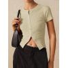 imageImily Bela Womens Short Sleeve Sweater Tops Summer Button Down Casual Ribbed Knit Slim Fit Cropped Cardigan ShirtsApricot