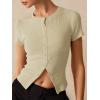 imageImily Bela Womens Short Sleeve Sweater Tops Summer Button Down Casual Ribbed Knit Slim Fit Cropped Cardigan ShirtsApricot