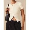 imageImily Bela Womens Short Sleeve Sweater Tops Summer Button Down Casual Ribbed Knit Slim Fit Cropped Cardigan ShirtsBeige
