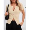 imageImily Bela Womens Short Sleeve Sweater Tops Summer Button Down Casual Ribbed Knit Slim Fit Cropped Cardigan ShirtsBeige