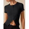imageImily Bela Womens Short Sleeve Sweater Tops Summer Button Down Casual Ribbed Knit Slim Fit Cropped Cardigan ShirtsBlack