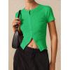 imageImily Bela Womens Short Sleeve Sweater Tops Summer Button Down Casual Ribbed Knit Slim Fit Cropped Cardigan ShirtsGreen