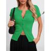 imageImily Bela Womens Short Sleeve Sweater Tops Summer Button Down Casual Ribbed Knit Slim Fit Cropped Cardigan ShirtsGreen