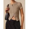 imageImily Bela Womens Short Sleeve Sweater Tops Summer Button Down Casual Ribbed Knit Slim Fit Cropped Cardigan ShirtsKhaki