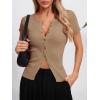 imageImily Bela Womens Short Sleeve Sweater Tops Summer Button Down Casual Ribbed Knit Slim Fit Cropped Cardigan ShirtsKhaki