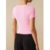 imageImily Bela Womens Short Sleeve Sweater Tops Summer Button Down Casual Ribbed Knit Slim Fit Cropped Cardigan ShirtsLight Pink
