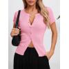 imageImily Bela Womens Short Sleeve Sweater Tops Summer Button Down Casual Ribbed Knit Slim Fit Cropped Cardigan ShirtsLight Pink
