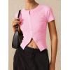 imageImily Bela Womens Short Sleeve Sweater Tops Summer Button Down Casual Ribbed Knit Slim Fit Cropped Cardigan ShirtsLight Pink