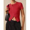 imageImily Bela Womens Short Sleeve Sweater Tops Summer Button Down Casual Ribbed Knit Slim Fit Cropped Cardigan ShirtsRed