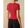 imageImily Bela Womens Short Sleeve Sweater Tops Summer Button Down Casual Ribbed Knit Slim Fit Cropped Cardigan ShirtsRed