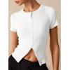 imageImily Bela Womens Short Sleeve Sweater Tops Summer Button Down Casual Ribbed Knit Slim Fit Cropped Cardigan ShirtsWhite