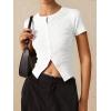 imageImily Bela Womens Short Sleeve Sweater Tops Summer Button Down Casual Ribbed Knit Slim Fit Cropped Cardigan ShirtsWhite
