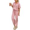 imageImily Bela Womens 2 Piece Outfits Striped Short Sleeve Sweater Tops Knit Sets Wide Leg Pants Lounge SetPink