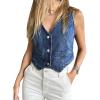 imageImily Bela Womens Denim Vest Sleeveless V Neck Button Down Jean Waistcoat Jacket Y2K Summer Crop TopsBlue