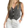 imageImily Bela Womens Denim Vest Sleeveless V Neck Button Down Jean Waistcoat Jacket Y2K Summer Crop TopsGrey