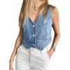 imageImily Bela Womens Denim Vest Sleeveless V Neck Button Down Jean Waistcoat Jacket Y2K Summer Crop TopsLight Blue