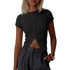 imageImily Bela Womens Short Sleeve Sweater Tops Summer Button Down Casual Ribbed Knit Slim Fit Cropped Cardigan ShirtsBlack