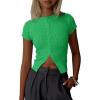 imageImily Bela Womens Short Sleeve Sweater Tops Summer Button Down Casual Ribbed Knit Slim Fit Cropped Cardigan ShirtsGreen