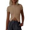 imageImily Bela Womens Short Sleeve Sweater Tops Summer Button Down Casual Ribbed Knit Slim Fit Cropped Cardigan ShirtsKhaki
