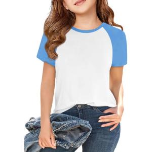 imageImily Bela Kids Girls T Shirts Casual Raglan Short Sleeve Crewneck Color Block Summer Tees 514 YearsBaby Blue