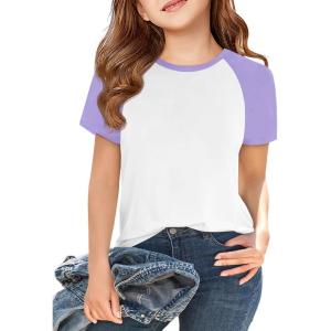imageImily Bela Kids Girls T Shirts Casual Raglan Short Sleeve Crewneck Color Block Summer Tees 514 YearsLight Purple