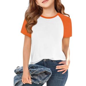imageImily Bela Kids Girls T Shirts Casual Raglan Short Sleeve Crewneck Color Block Summer Tees 514 YearsOrange