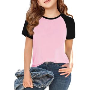 imageImily Bela Kids Girls T Shirts Casual Raglan Short Sleeve Crewneck Color Block Summer Tees 514 YearsPink