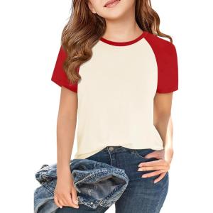 imageImily Bela Kids Girls T Shirts Casual Raglan Short Sleeve Crewneck Color Block Summer Tees 514 YearsRed