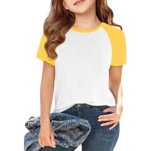 imageImily Bela Kids Girls T Shirts Casual Raglan Short Sleeve Crewneck Color Block Summer Tees 514 YearsYellow