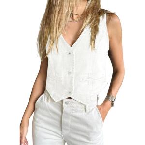 imageImily Bela Womens Denim Vest Sleeveless V Neck Button Down Jean Waistcoat Jacket Y2K Summer Crop TopsWhite