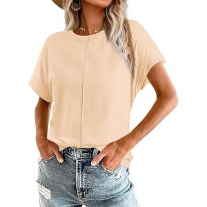 imageImily Bela Womens Short Sleeve T Shirts Summer Crew Neck Dressy Casual Tops Basic Trendy TeesApricot
