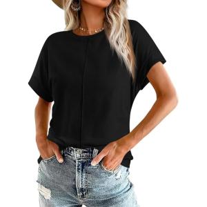 imageImily Bela Womens Short Sleeve T Shirts Summer Crew Neck Dressy Casual Tops Basic Trendy TeesBlack